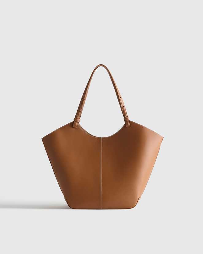 Cognac Italian Leather Trapeze Tote