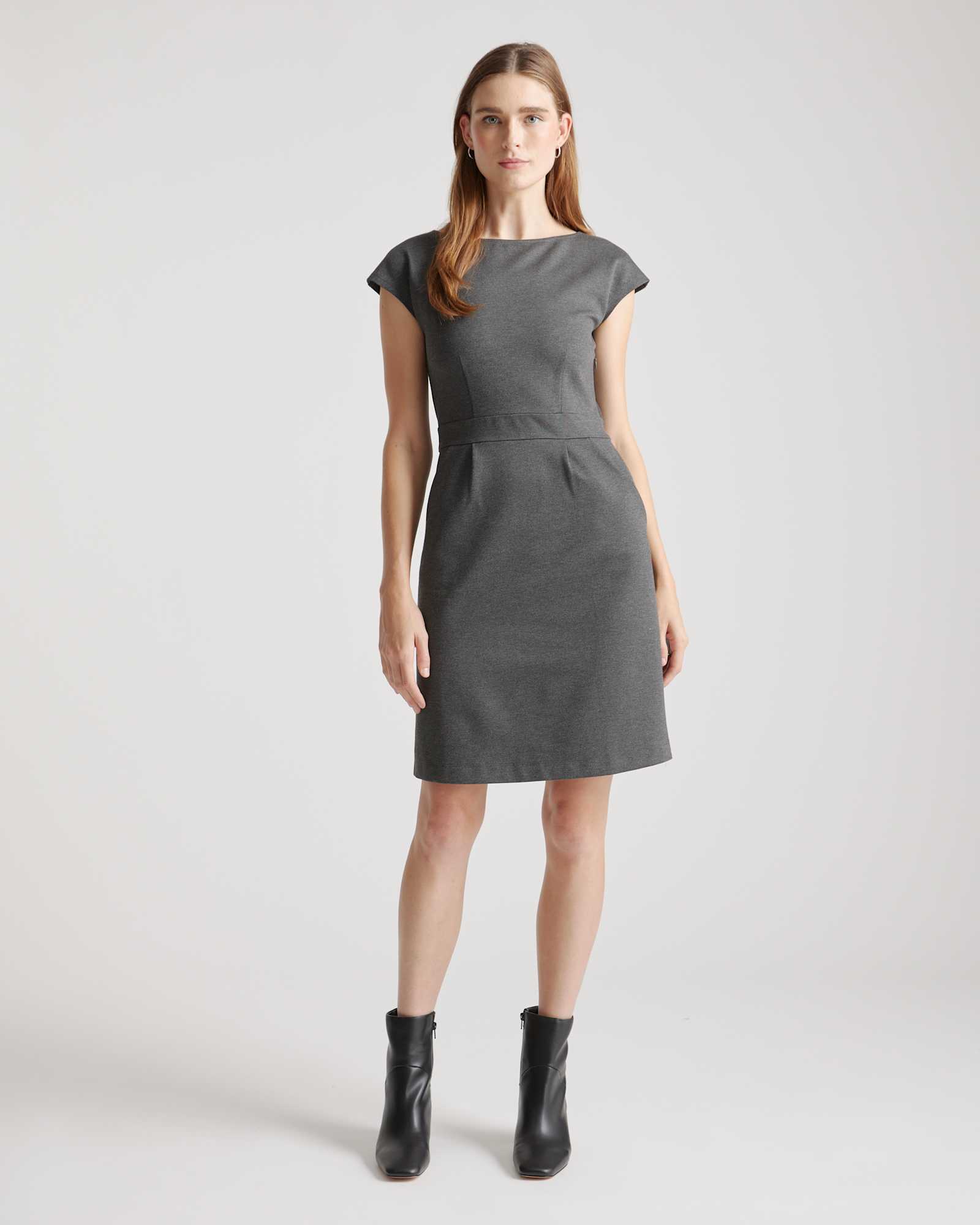 charcoal Ultra-Stretch Ponte Cap Sleeve Dress