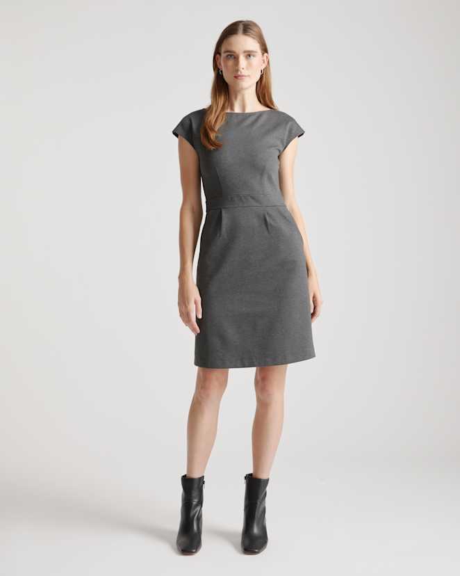 Charcoal Ultra-Stretch Ponte Cap Sleeve Dress