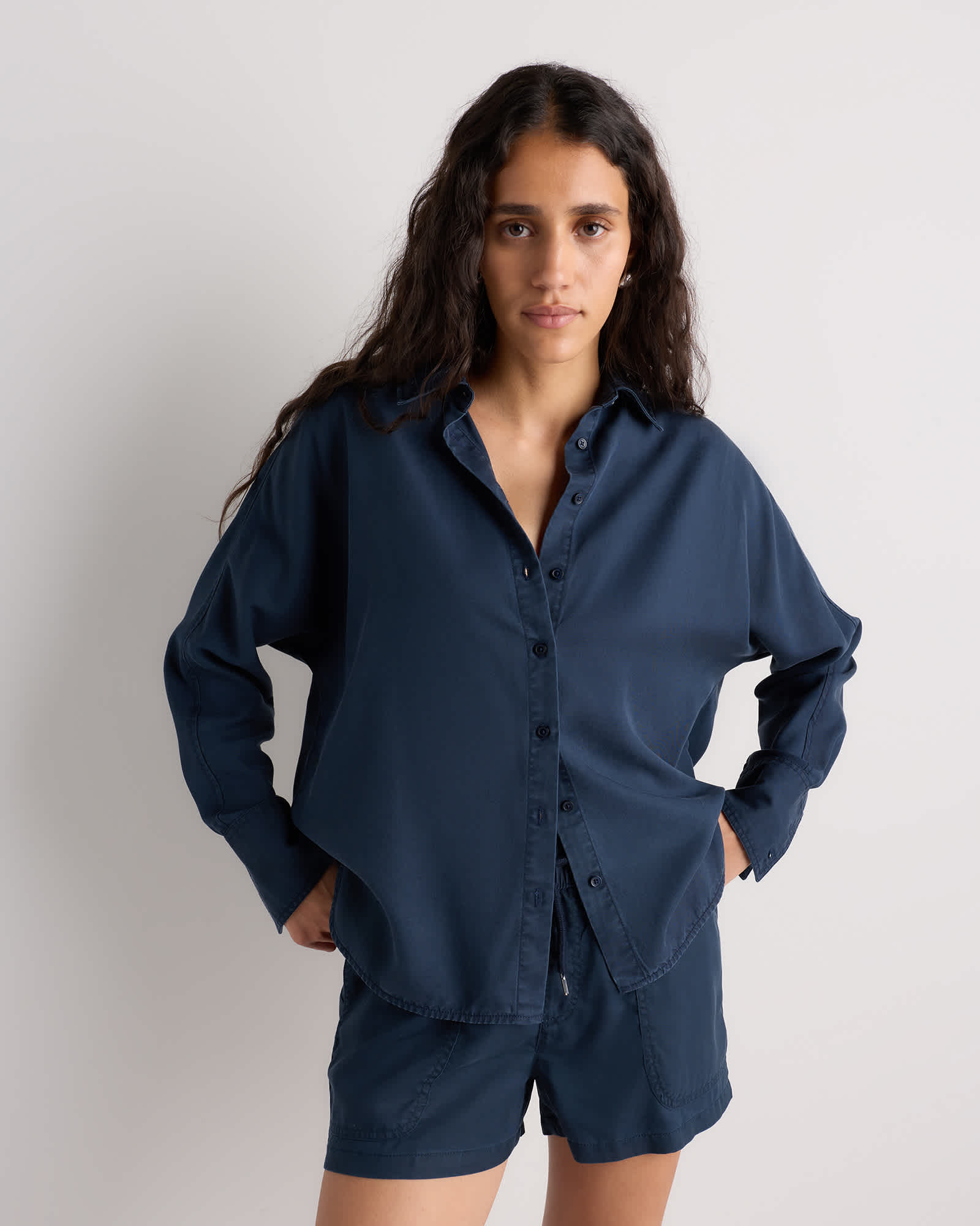 Midnight Blue Vintage Wash Tencel Dolman Long Sleeve Shirt