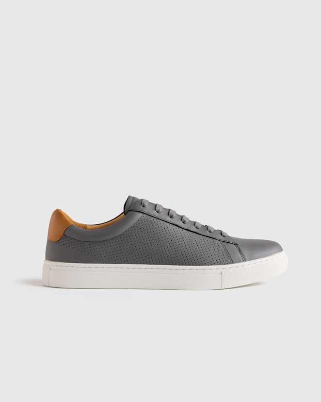 Grey Perforated Italian Leather Everyday Sneaker