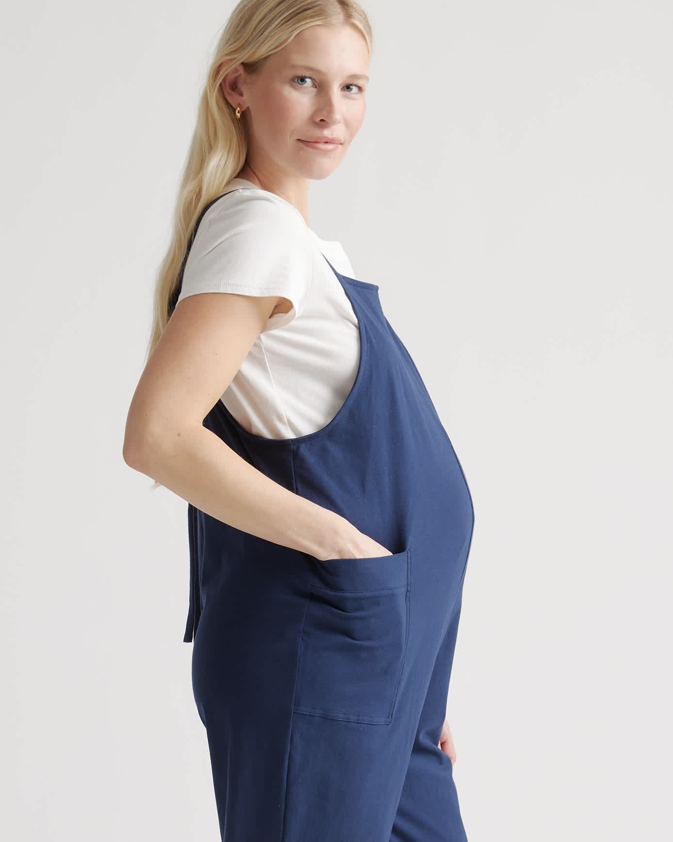 navy Organic Cotton Maternity Overalls