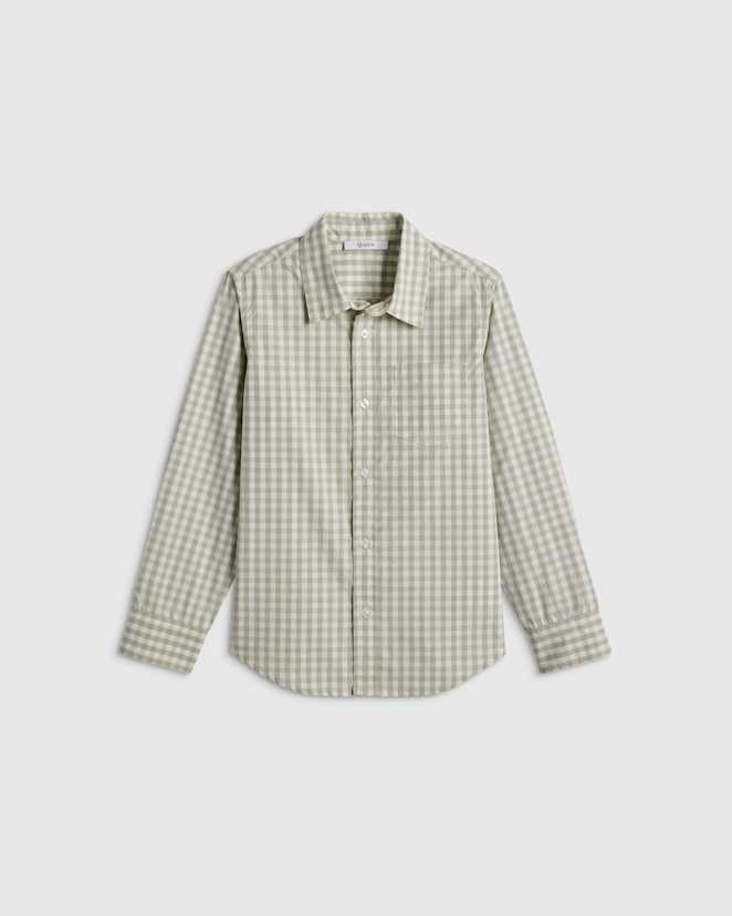 Sage Gingham 100% Cotton Poplin Printed Long Sleeve Button Down