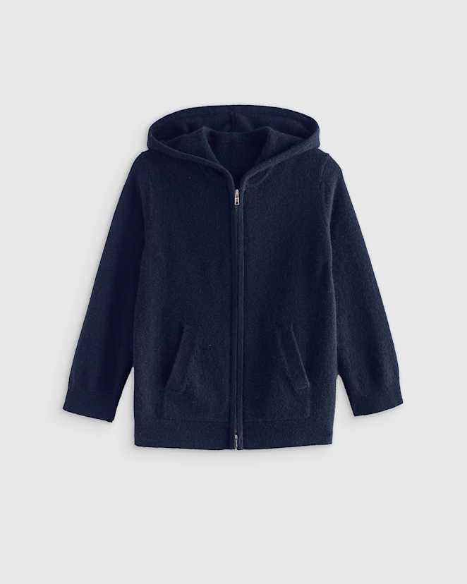 True Navy Washable Cashmere Full Zip Hoodie