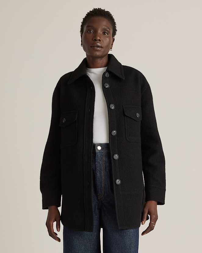 Black 100% Merino Wool Shirt Jacket
