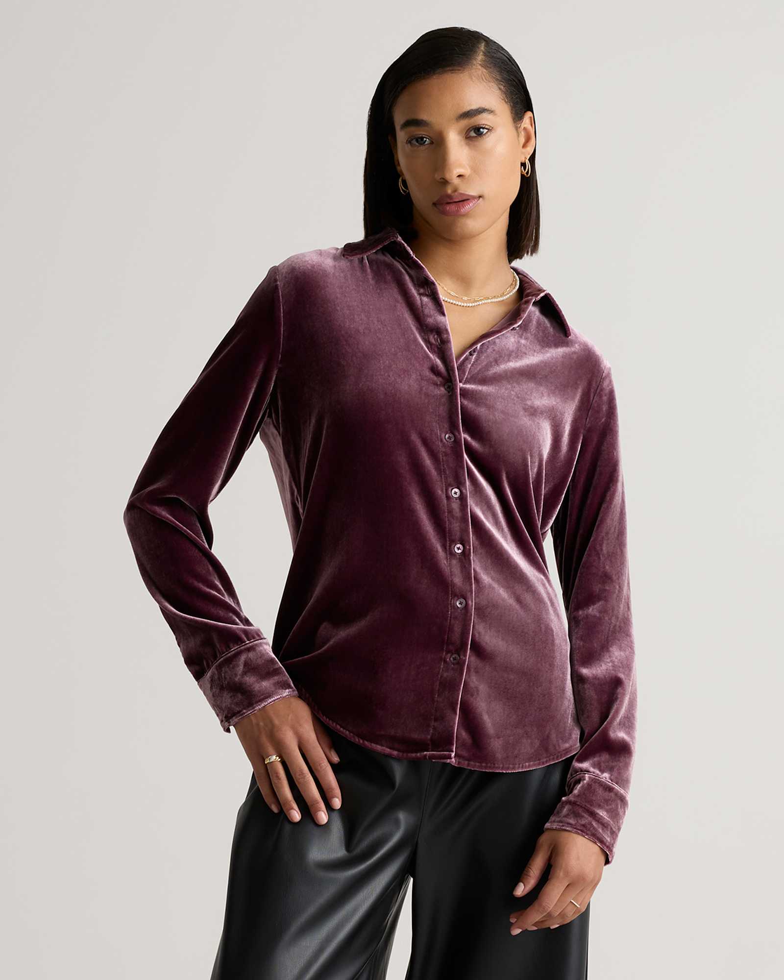 wine-tasting-red Stretch Silk Velvet Long Sleeve Shirt