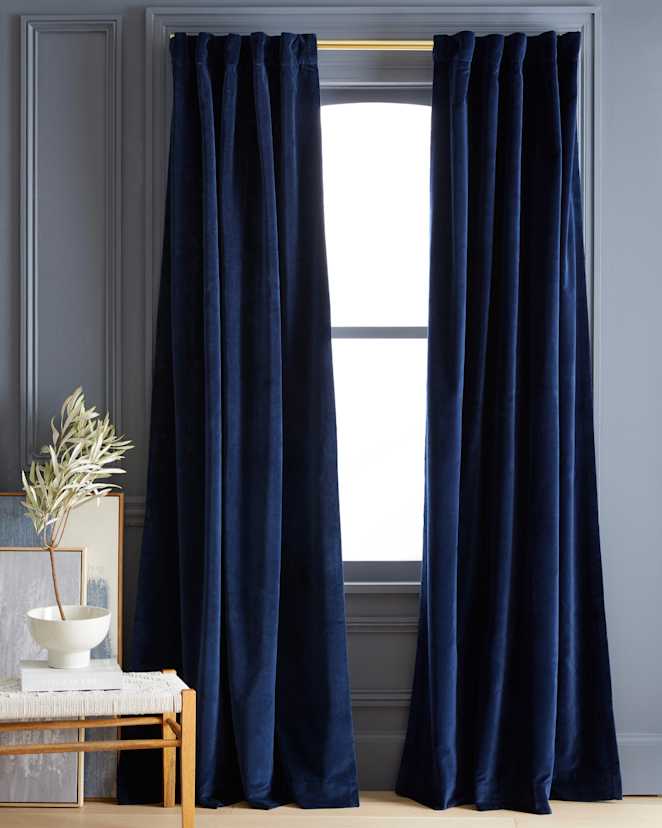 Navy Cotton Velvet Room Darkening Curtain