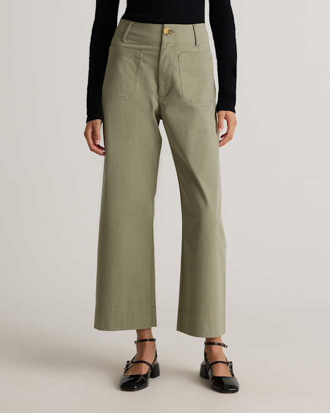 Olive Organic Stretch Cotton Chino Cropped Wide Leg Pants