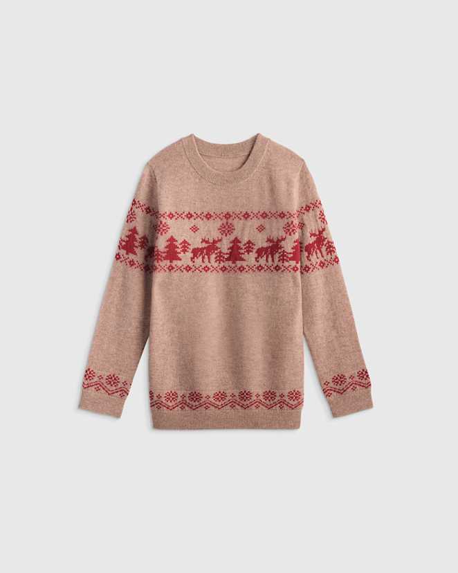 U--1241 12301 CROPPED Toddler Oatmeal/Varsity Red Kids & Baby Mongolian Cashmere Fair Isle Christmas Sweater