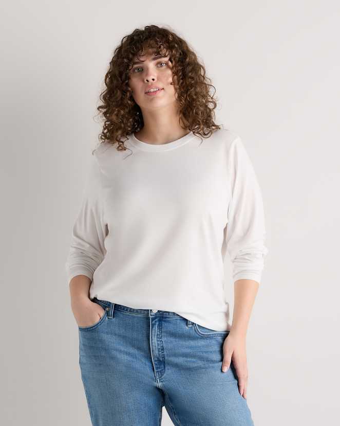 White Cotton Modal Long Sleeve Tee