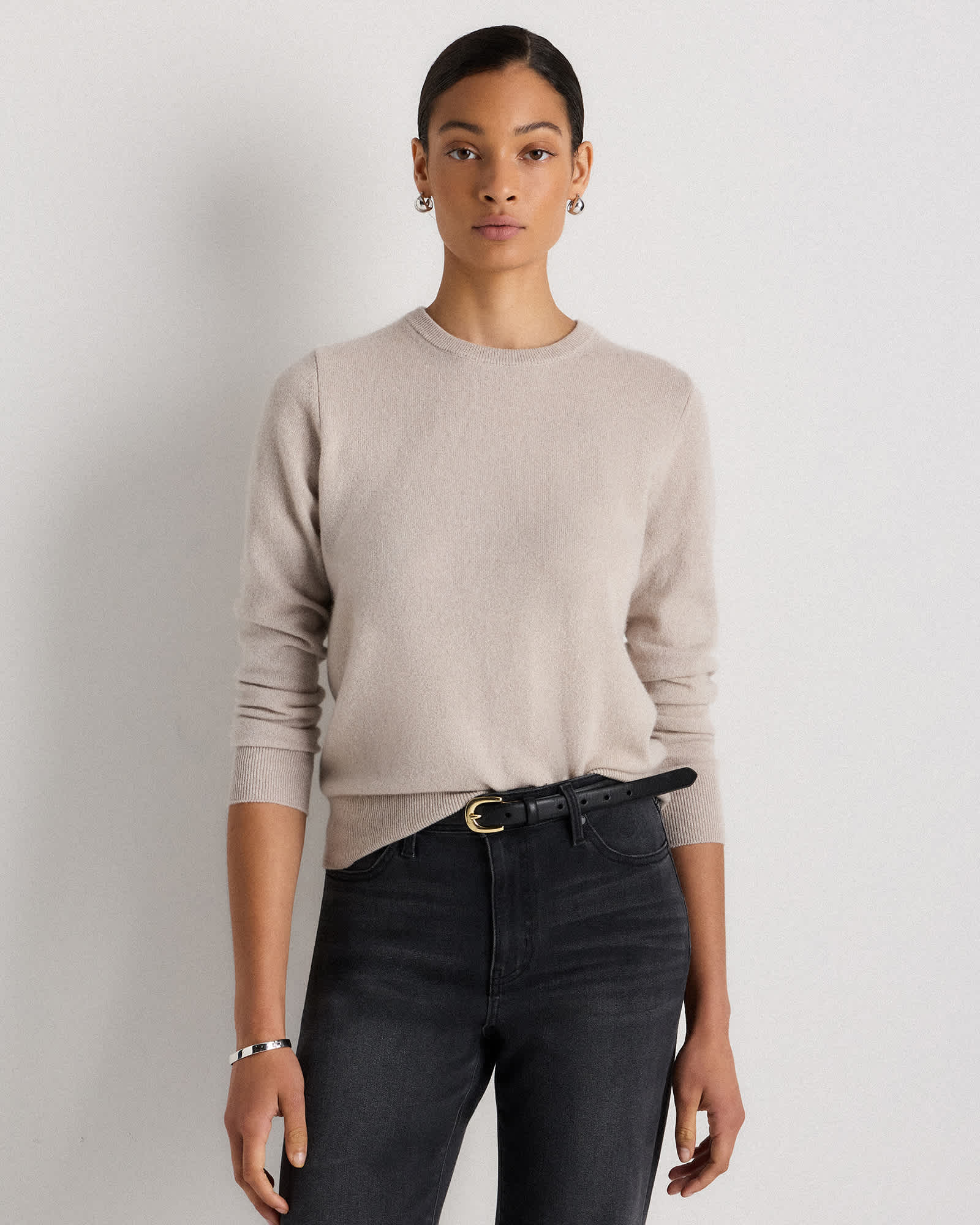 Heather Cloud Beige Mongolian Cashmere Crewneck Sweater