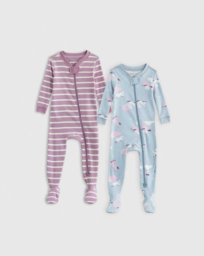 Celestial Unicorns 100% Organic Cotton Tight Fit Footie Pajamas 2-Pack