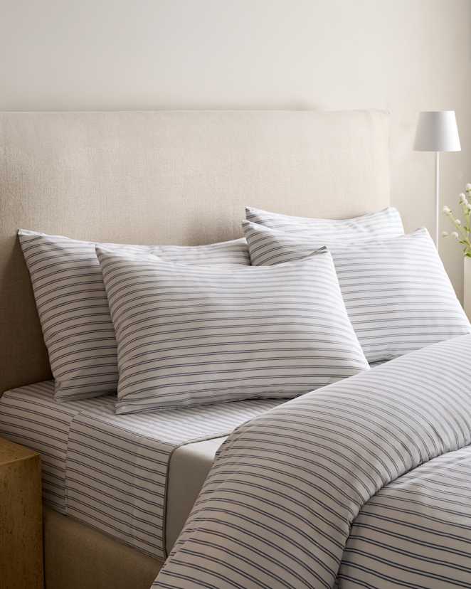 White/Mineral Classic Organic Percale Double Stripe Sham Set