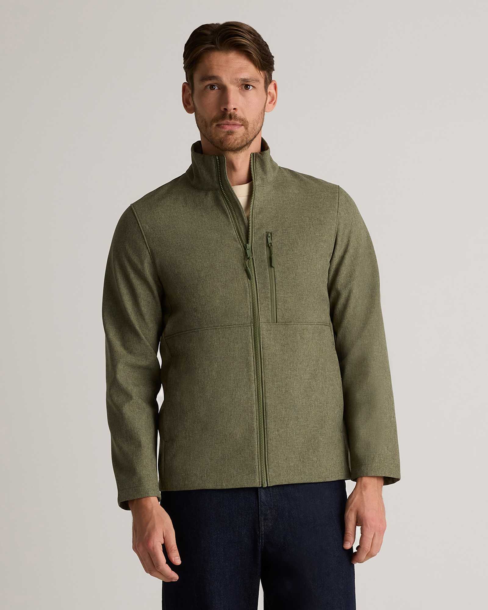 Heather Olive Oil Softshell Fleece-Lined Full-Zip Jacket