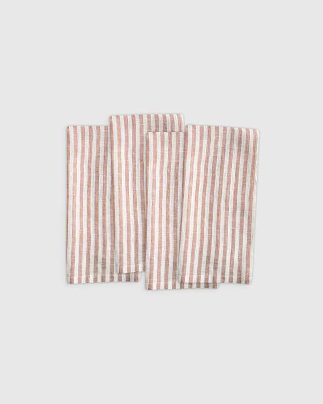 Terracotta/White Stripe European Linen Stripe Napkins
