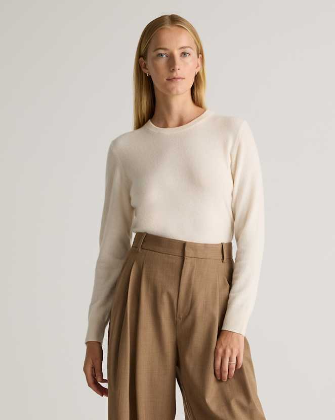 Ivory Mongolian Cashmere Crewneck Sweater