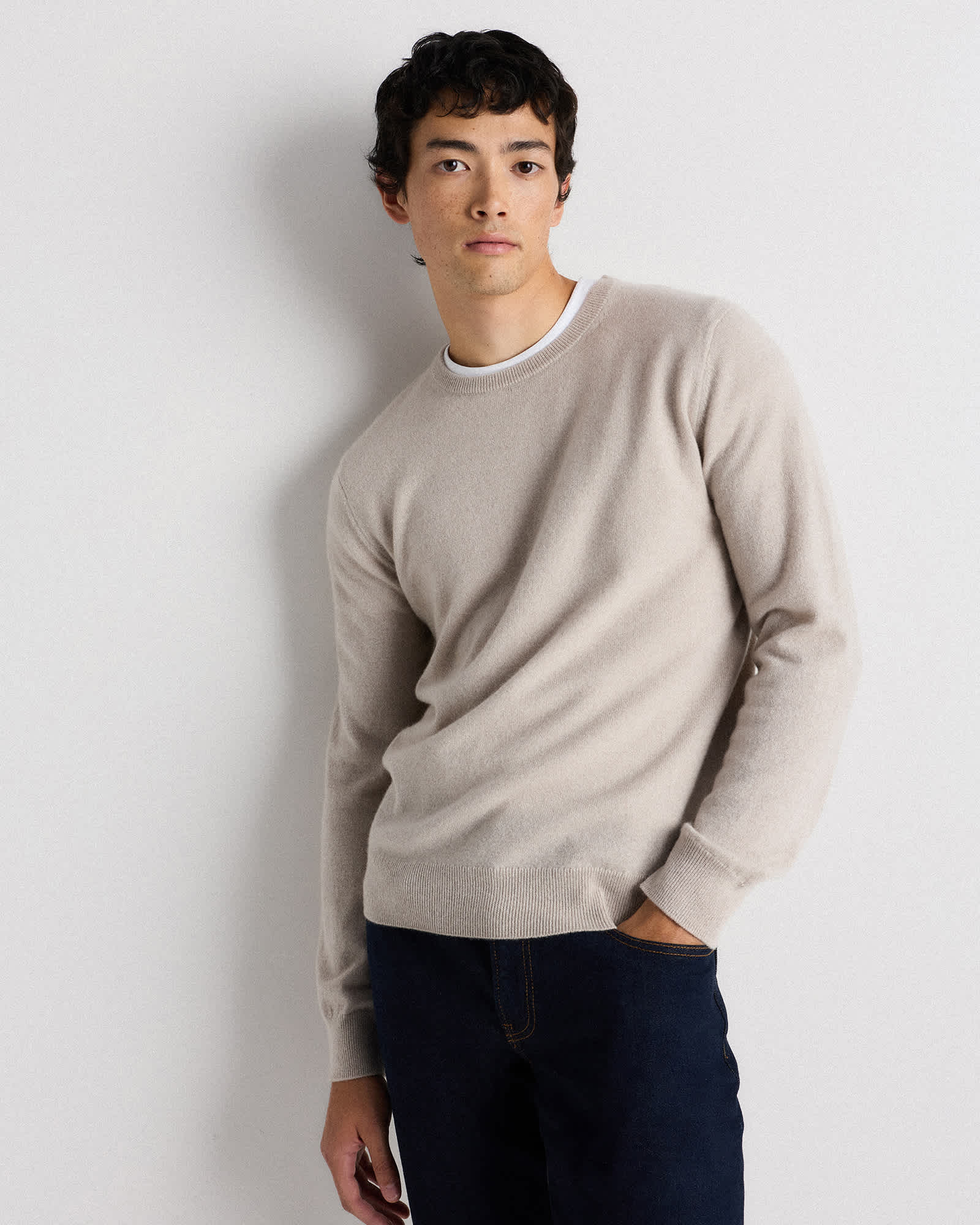 heather-cloud-beige Mongolian Cashmere Crewneck Sweater