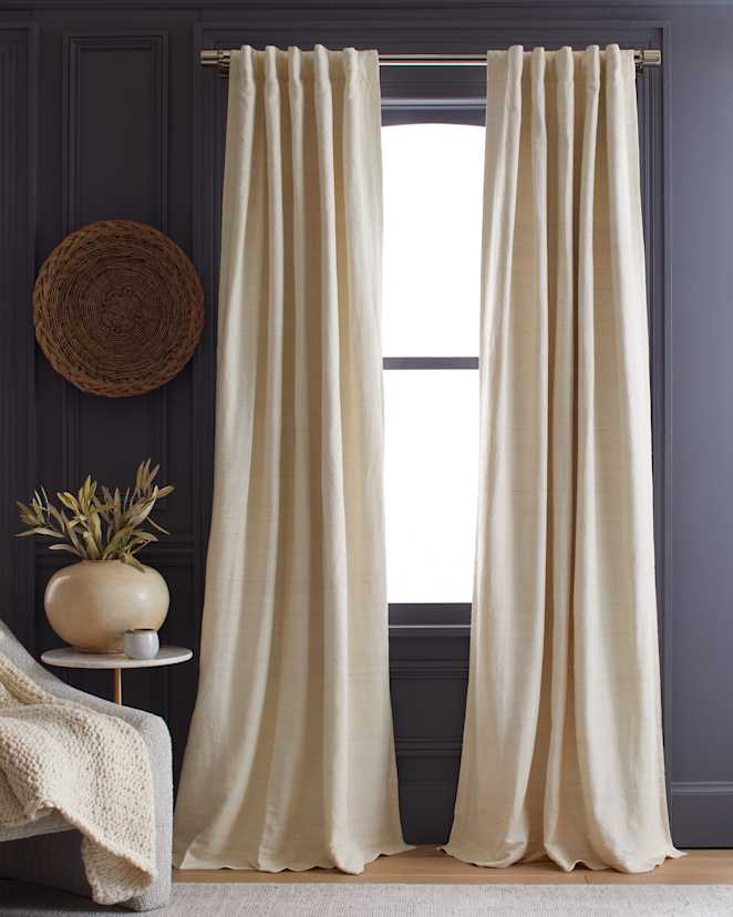 Ivory Raw Silk Room Darkening Curtain