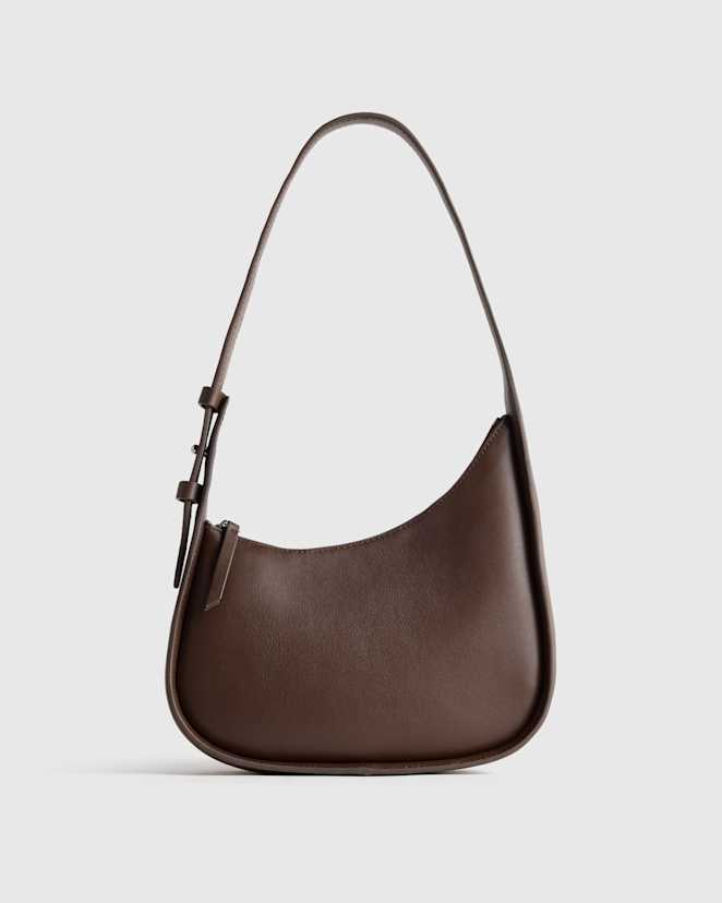 Dark Brown Italian Leather Asymmetrical Mini Shoulder Bag