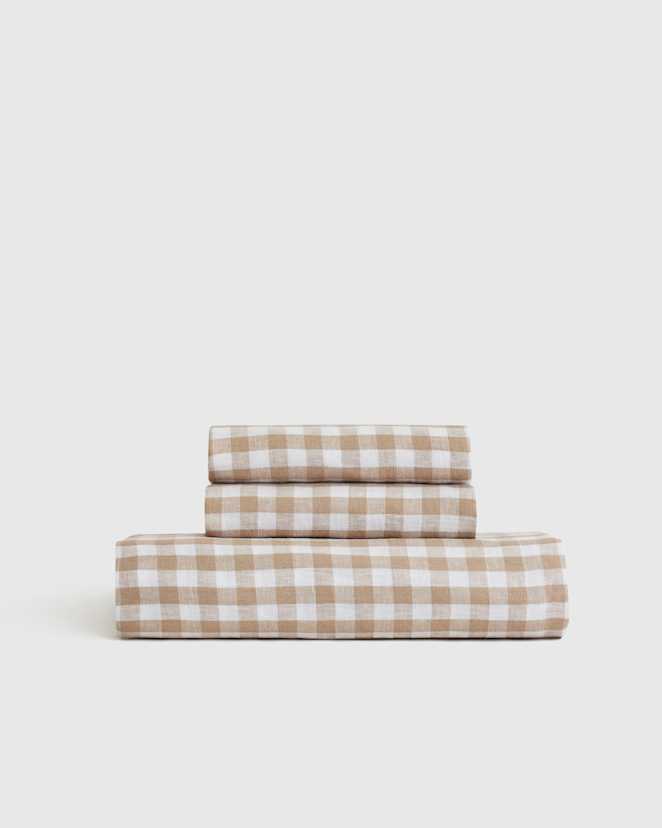 Cafe European Linen Gingham Fitted Sheet Set