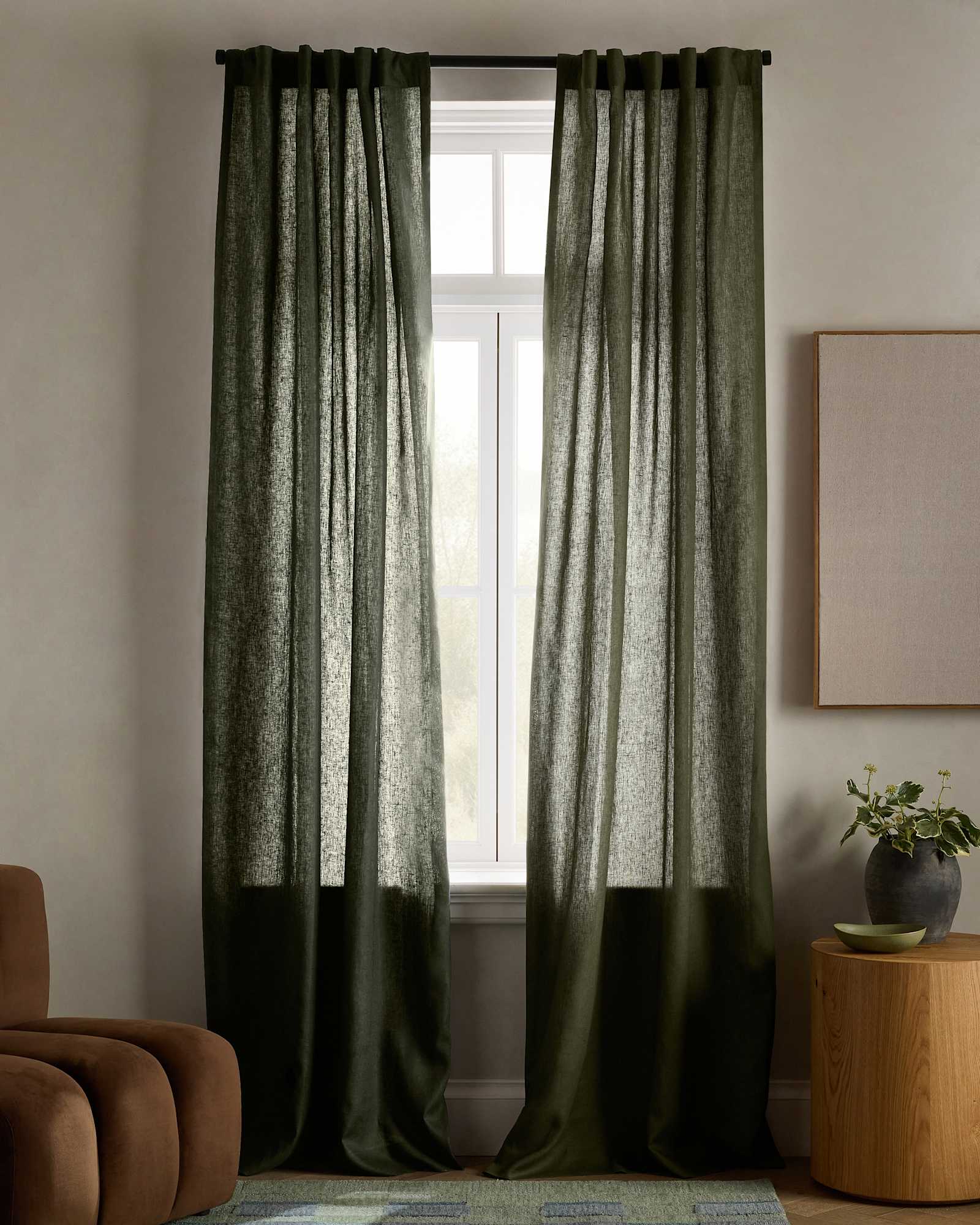 Hunter Green European Linen Curtain - Single Panel