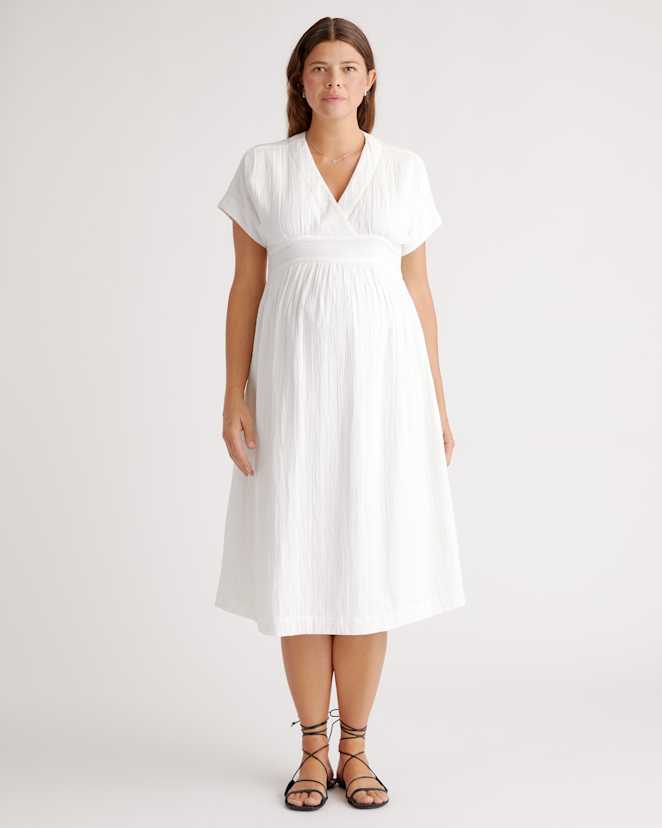 White Organic Cotton Gauze Maternity Midi Dress