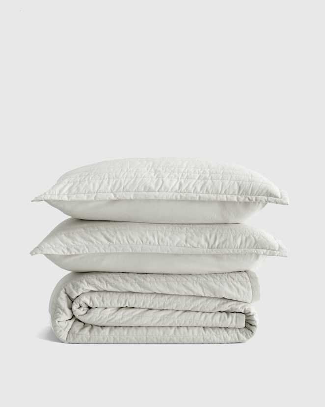 Light Grey Organic Cotton Stripe Stitch Quilt Set