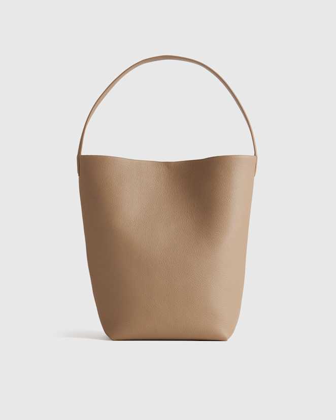 Warm Taupe Italian Leather Large Soft Bucket Shoulder Bag
