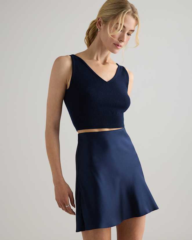 Navy 100% Washable Silk Mini Skirt