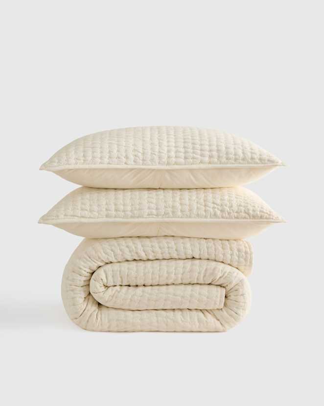 Ivory DNU | European Linen Cotton Stitch Quilt Set