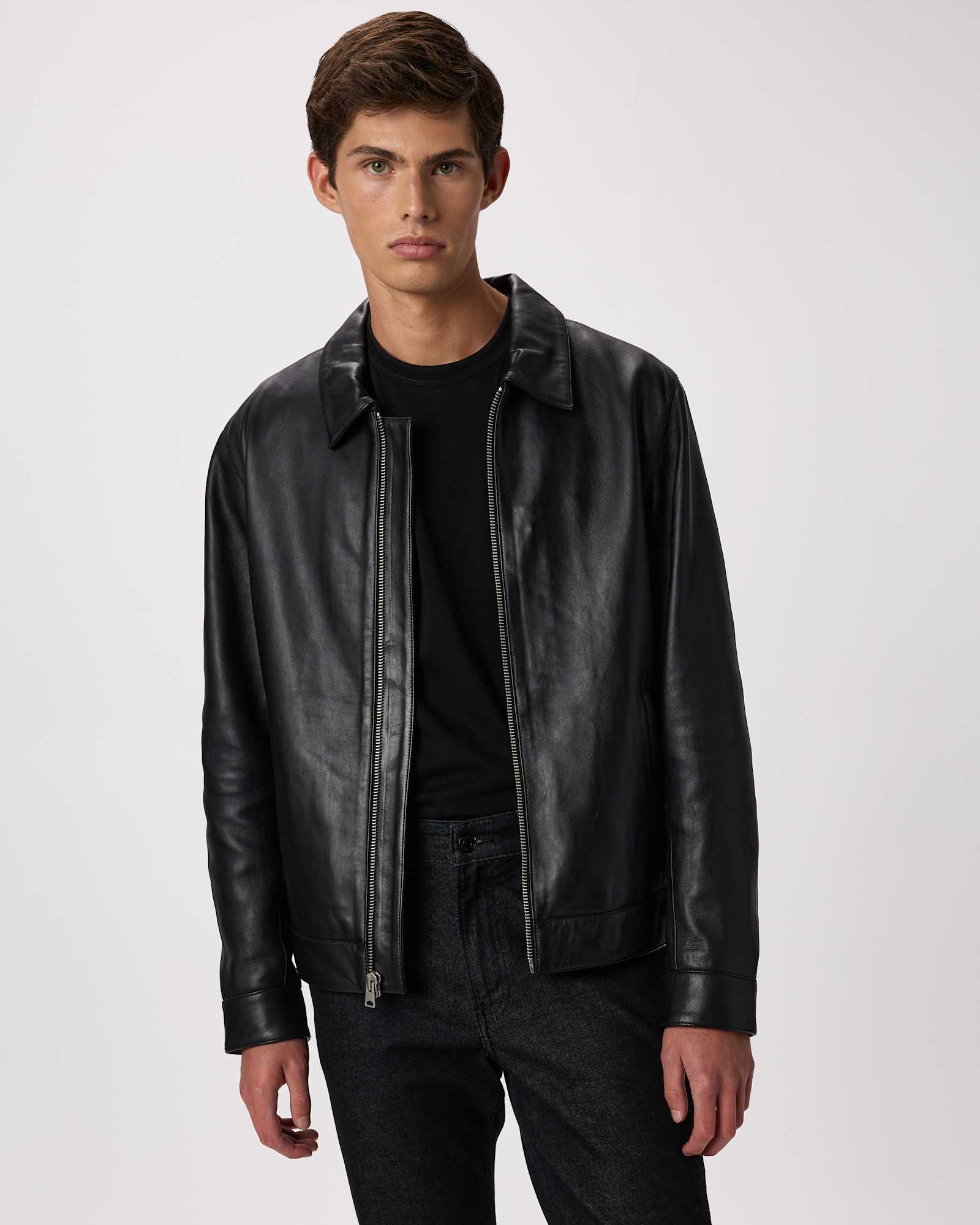 true-black 100% Leather Harrington Jacket