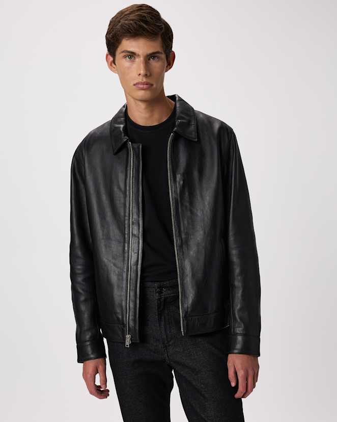 True Black 100% Leather Harrington Jacket