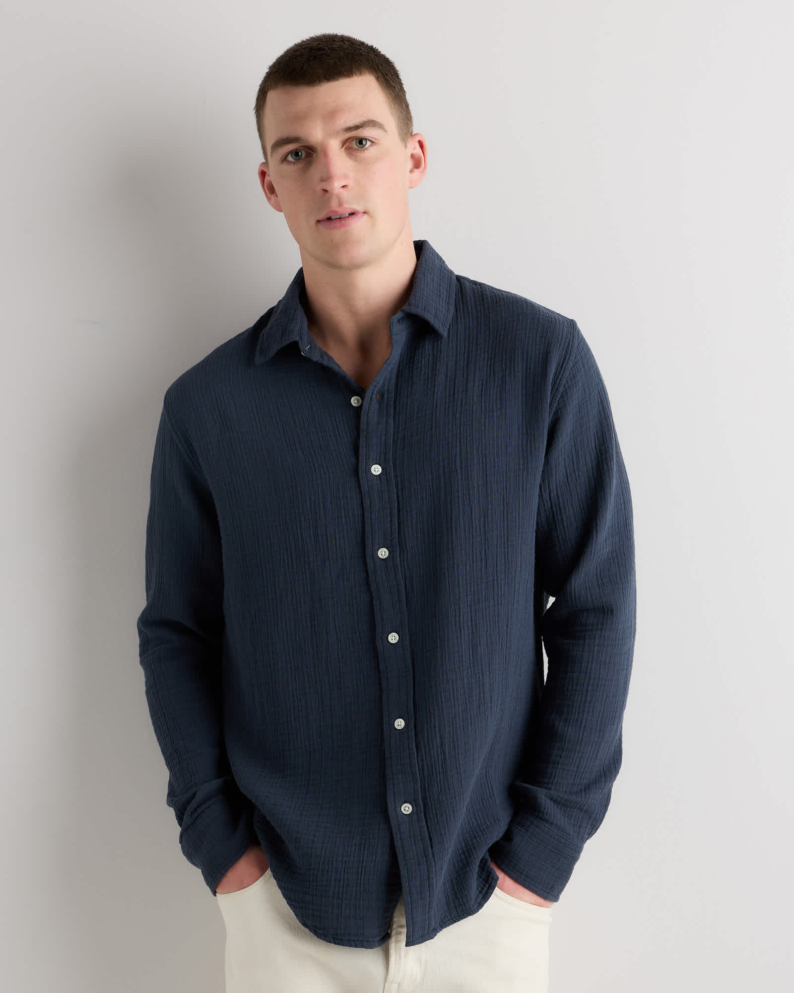 Indigo Blue 100% Organic Cotton Gauze Long Sleeve Shirt