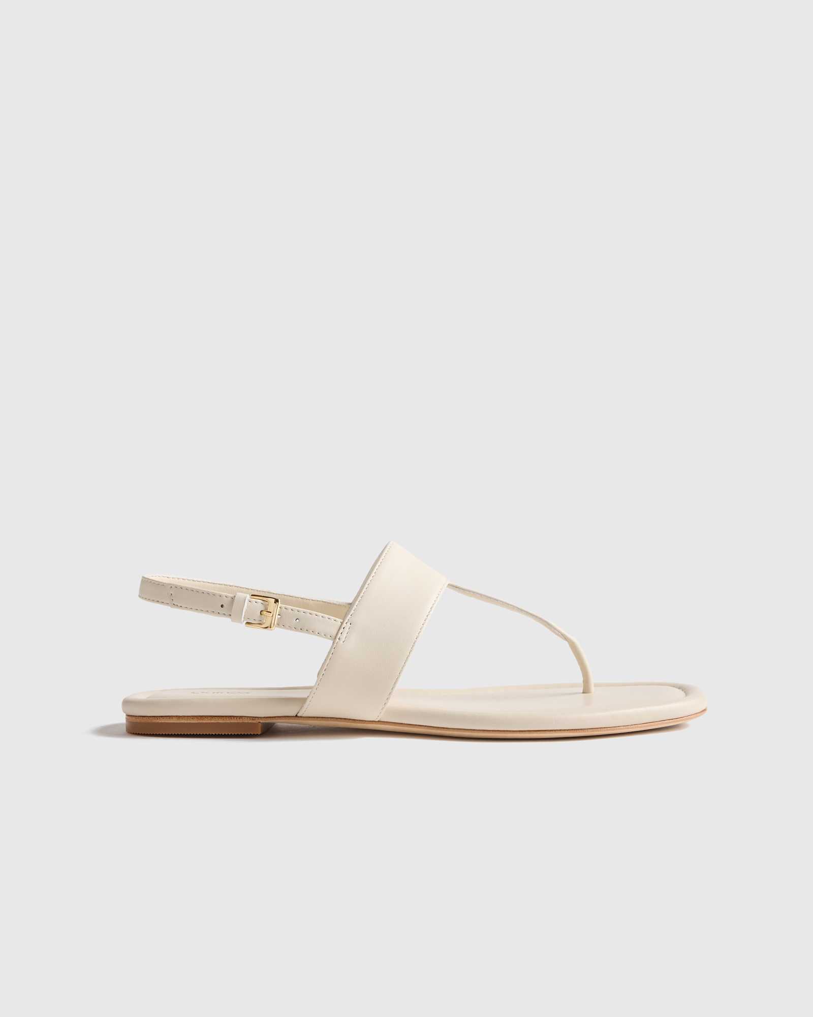 Bone Italian Leather T-Strap Sandal