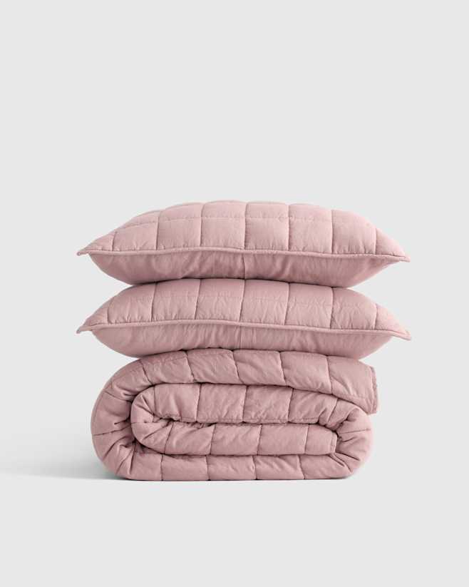 Dusty Mauve European Linen Box Quilt Set