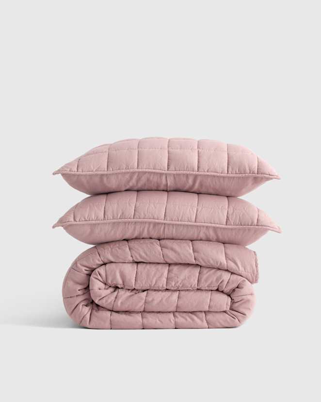 Dusty Mauve European Linen Box Quilt Set