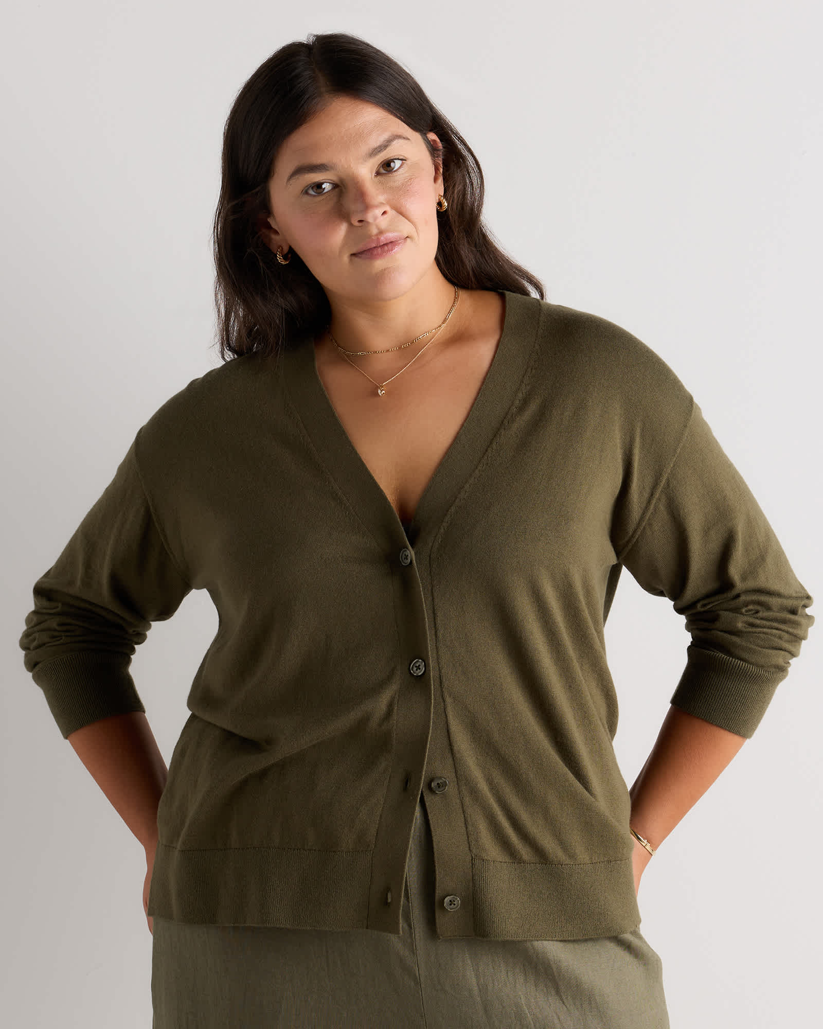 Olive Lightweight Cotton Cashmere Cardigan