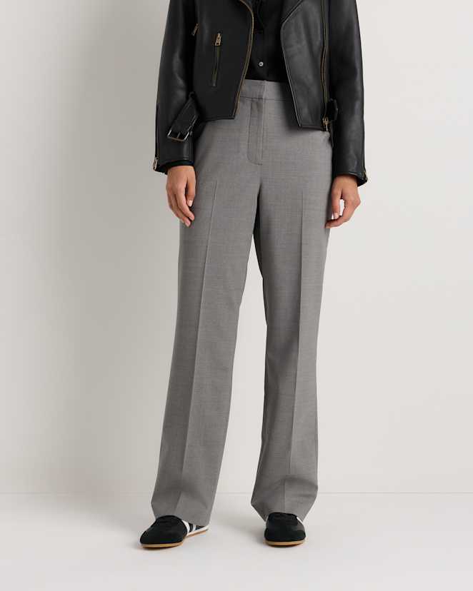 Grey Melange Italian Wool Straight Leg Pants