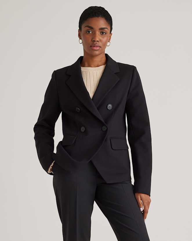 Black Ultra-Stretch Ponte Double-Breasted Blazer