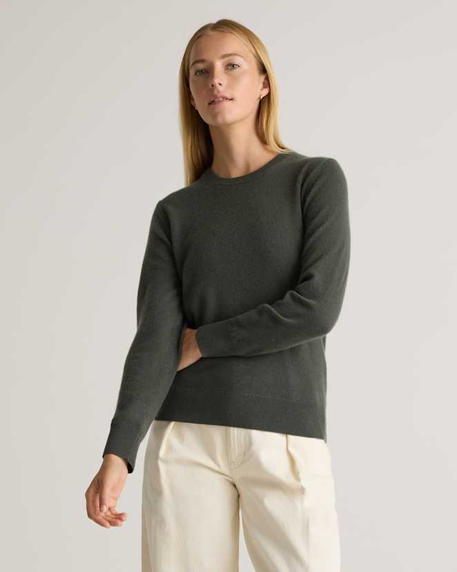 Moss Mongolian Cashmere Crewneck Sweater