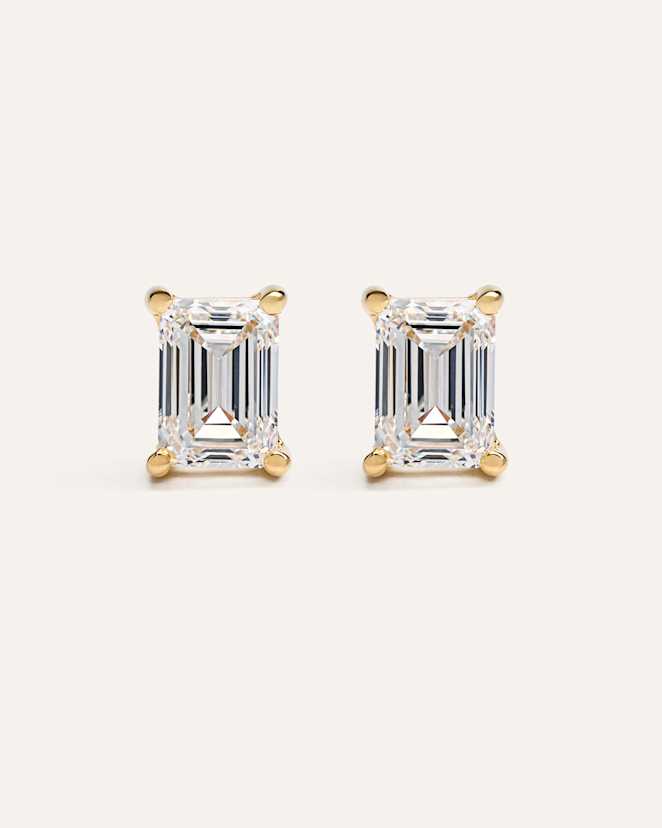 Yellow Gold 14K Gold Lab Grown Diamond Statement Emerald Studs - 8ctw