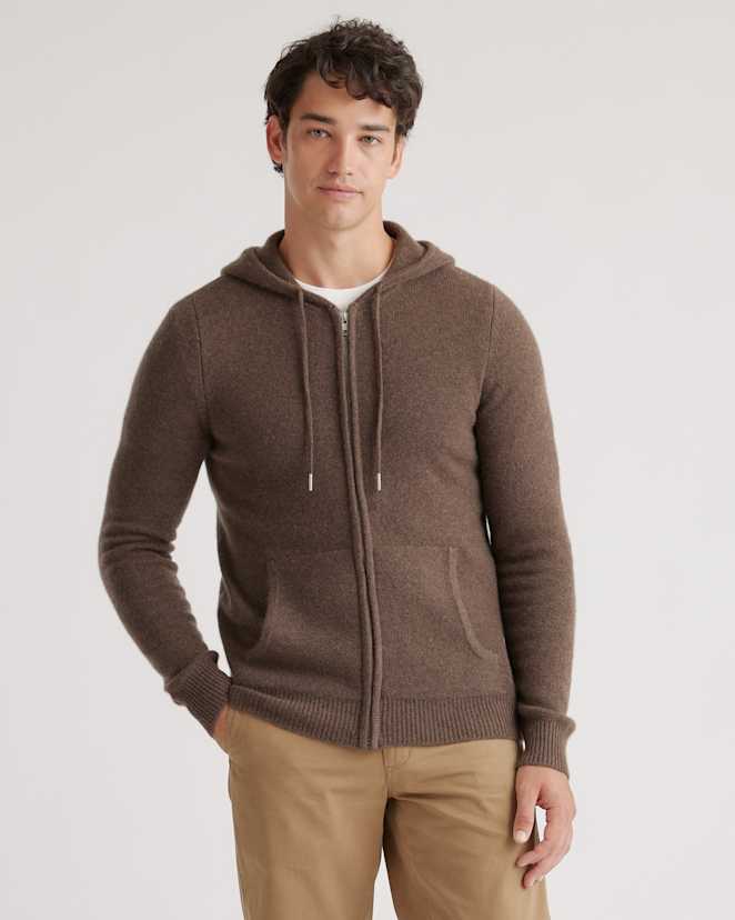 Brown Mongolian Cashmere Full-Zip Hoodie