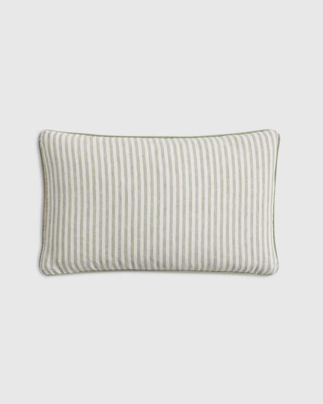 Willowleaf/White Stripe Piped Linen Stripe Pillow Cover
