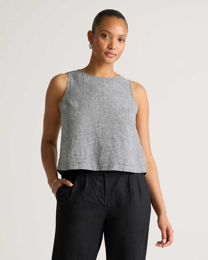 Classic Mini Gingham 100% European Linen Cropped Tank