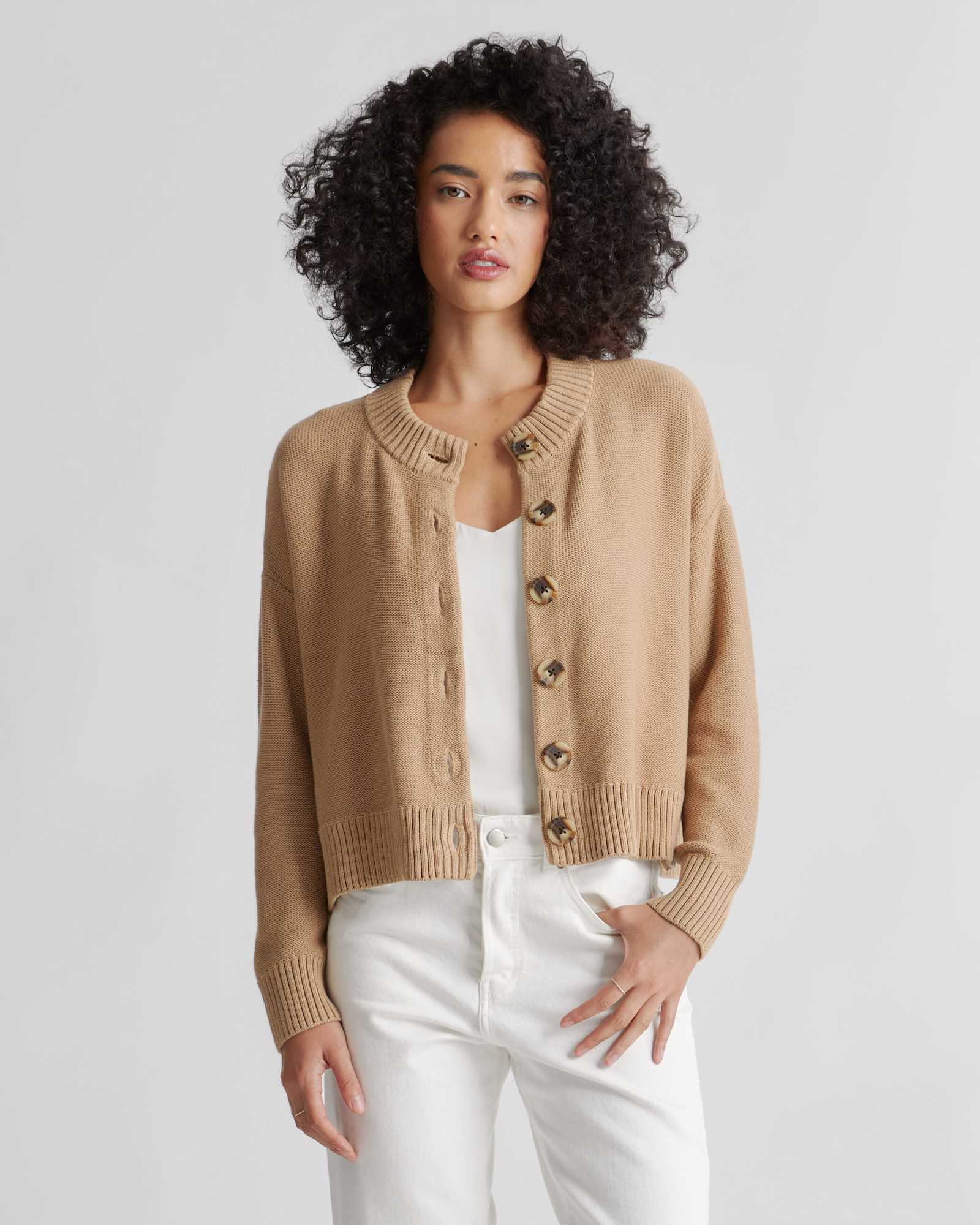 camel 100% Organic Cotton Cropped Cardigan