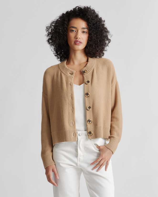 Camel 100% Organic Cotton Cropped Cardigan