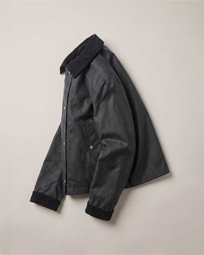 Vintage Black Blouson de travail écourté en coton biologique ciré