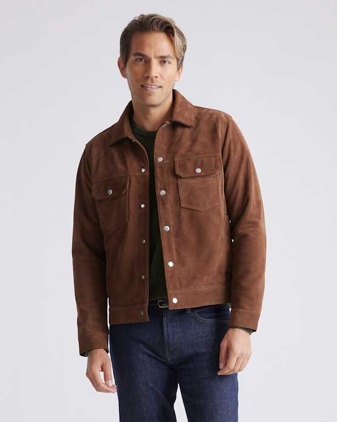 Dark Chestnut Italian Suede Trucker Jacket