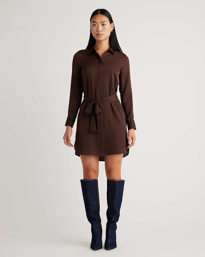 Hot Fudge Washable Stretch Silk Shirt Dress