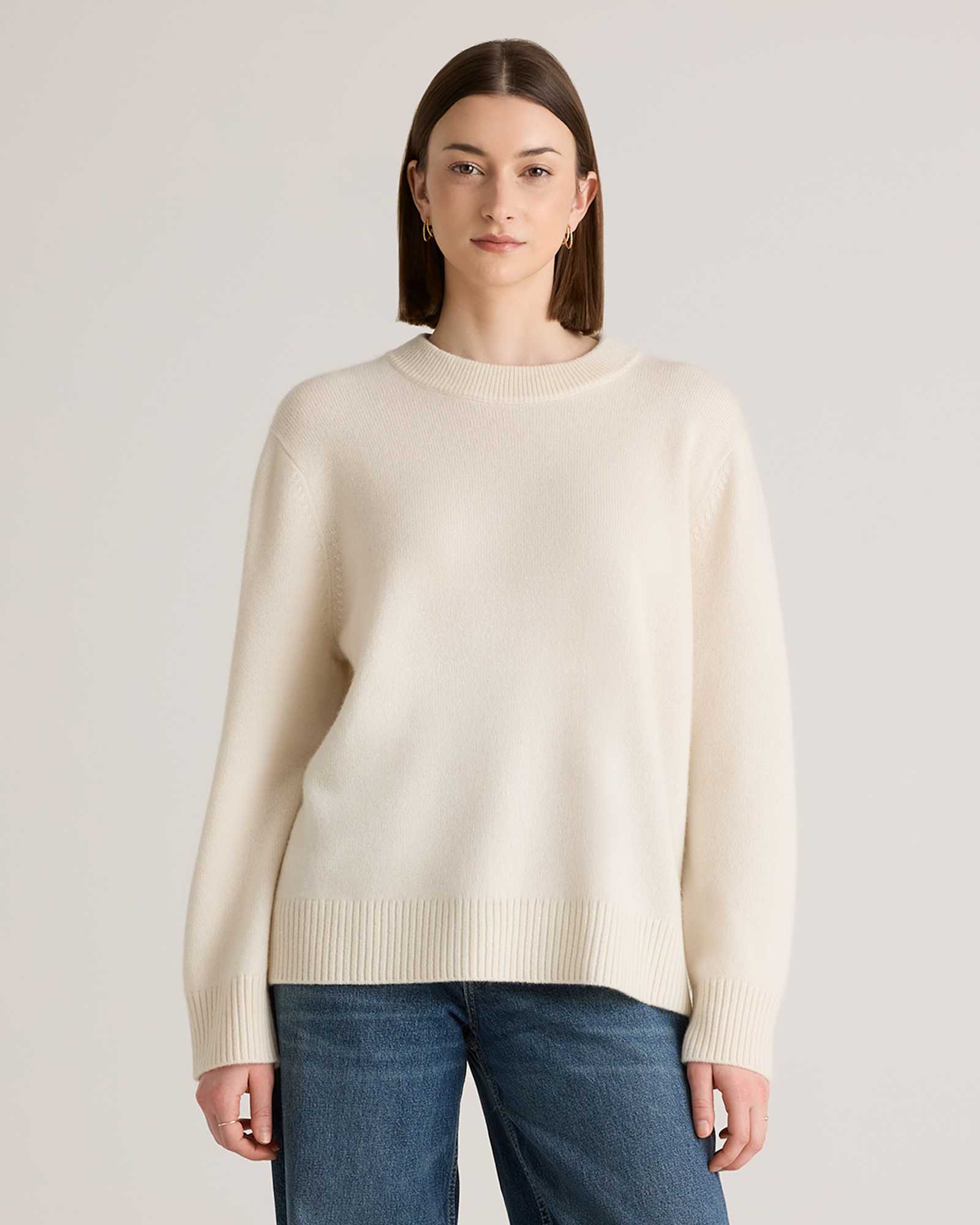 Ivory Mongolian Cashmere Oversized Crewneck Sweater